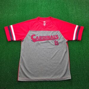 St Louis Cardinals Dynasty Jersey Shirt Mens Large Gray Red V-Neck MLB Baseball